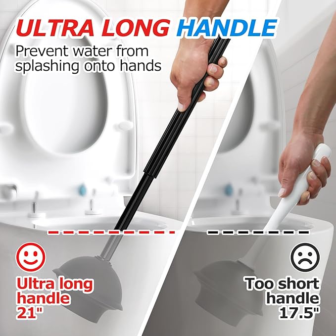 propuri 2 in 1 Toilet Plunger and Brush Set,Extended Handle Plunger,Bathroom Cleaning Tools,3PACK Black