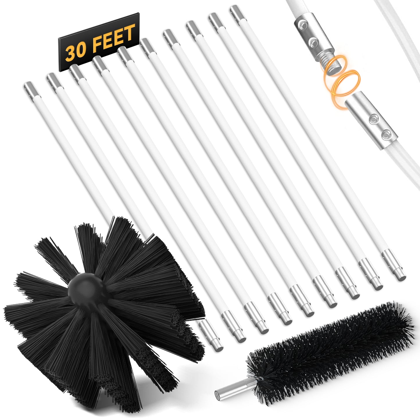 propuri Dryer Vent Cleaning Kit, Lint Remover, Synthetic Brush Head, 30 Feet Use with or Without a Power Drill