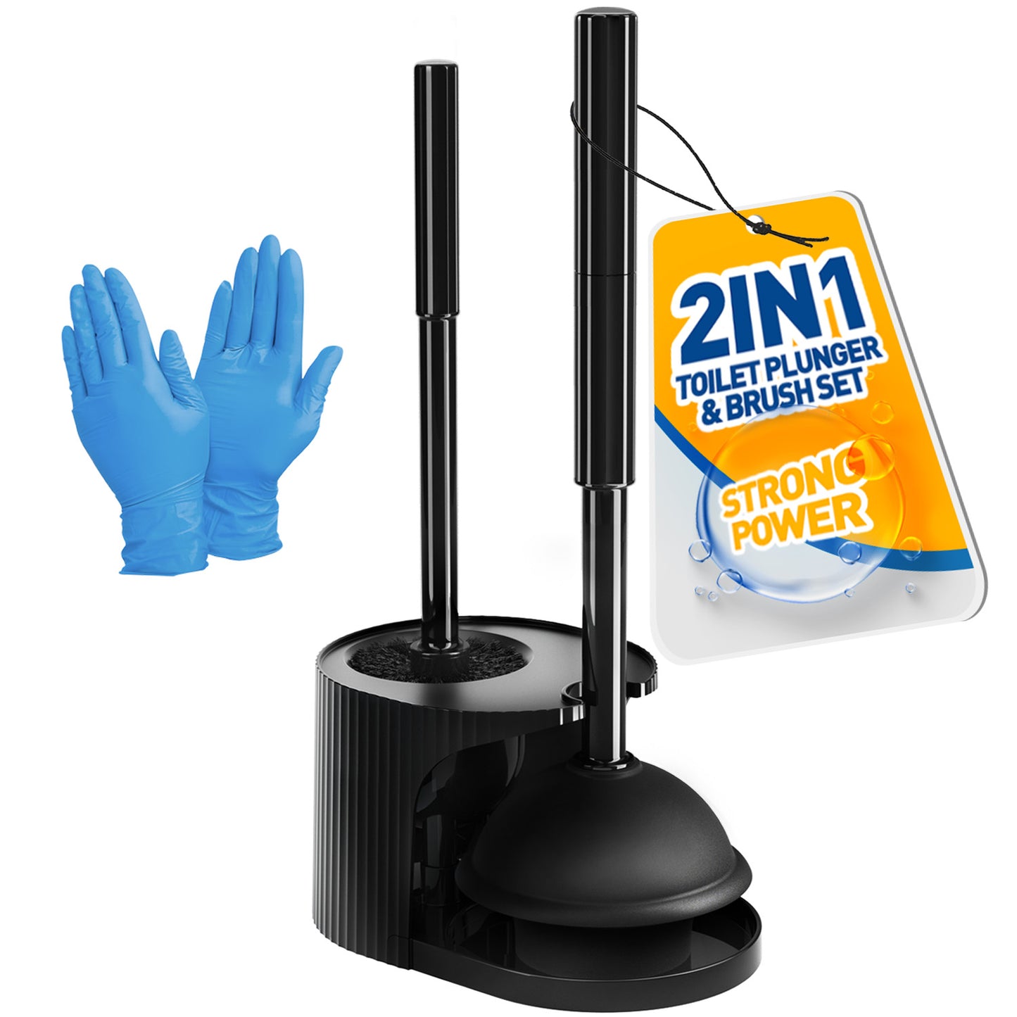 propuri 2 in 1 Toilet Plunger and Brush Set,Extended Handle Plunger,Bathroom Cleaning Tools,2PACK Black