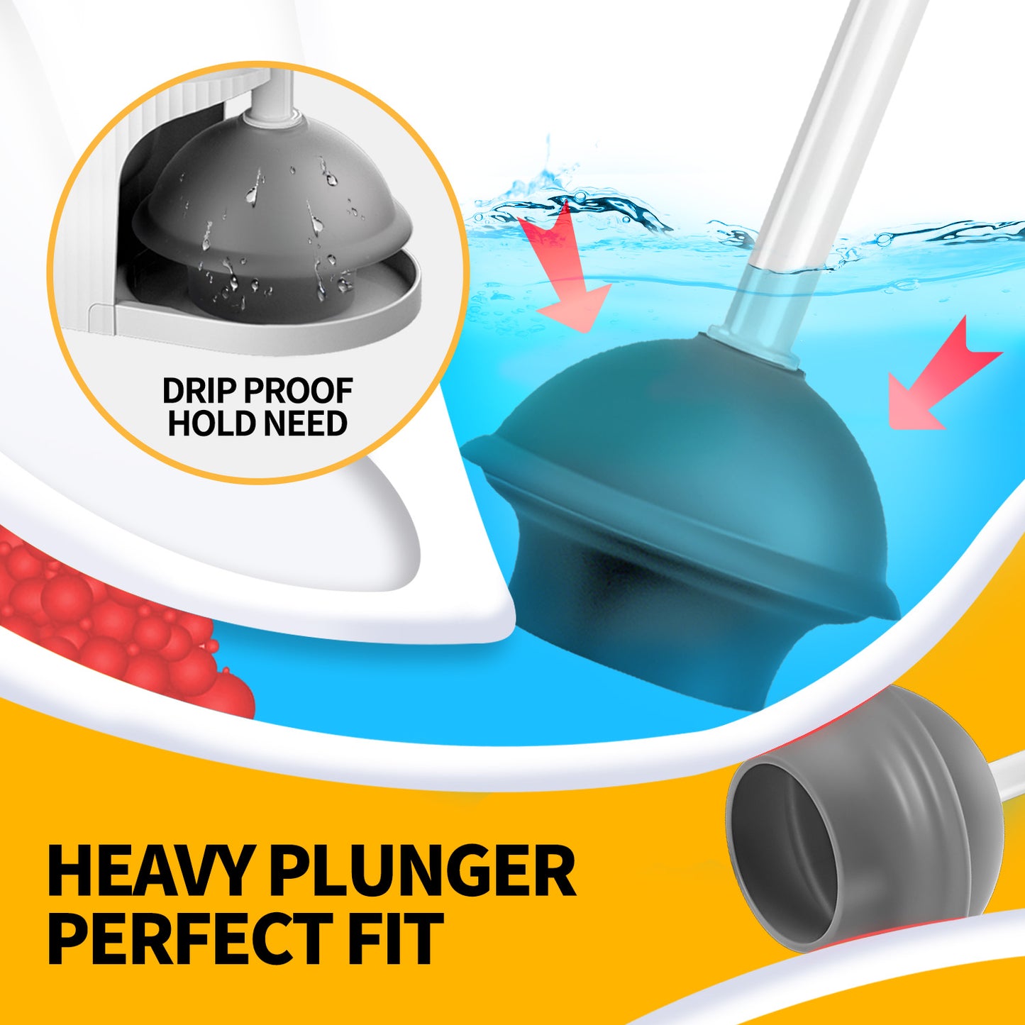 propuri 2 in 1 Toilet Plunger and Brush Set,Extended Handle Plunger,Bathroom Cleaning Tools ,White