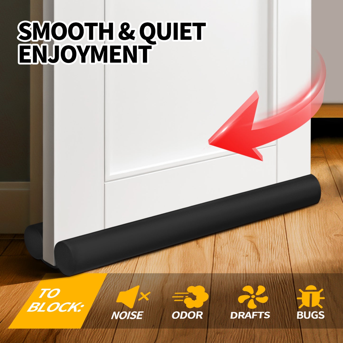 propuri Door Draft Stopper Stripping Noise Blocker Window Breeze Blocker Adjustable Door Sweeps, Black