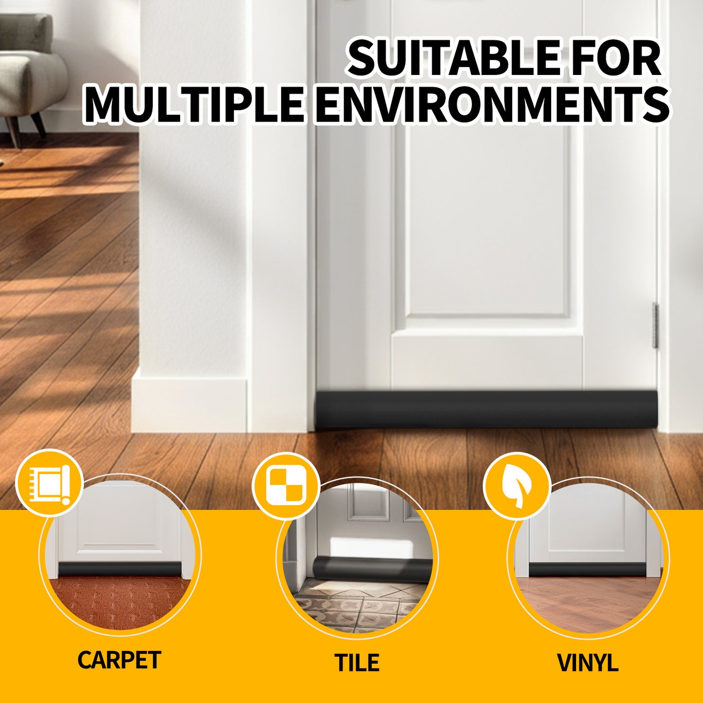 propuri Door Draft Stopper Stripping Noise Blocker Window Breeze Blocker Adjustable Door Sweeps, Black
