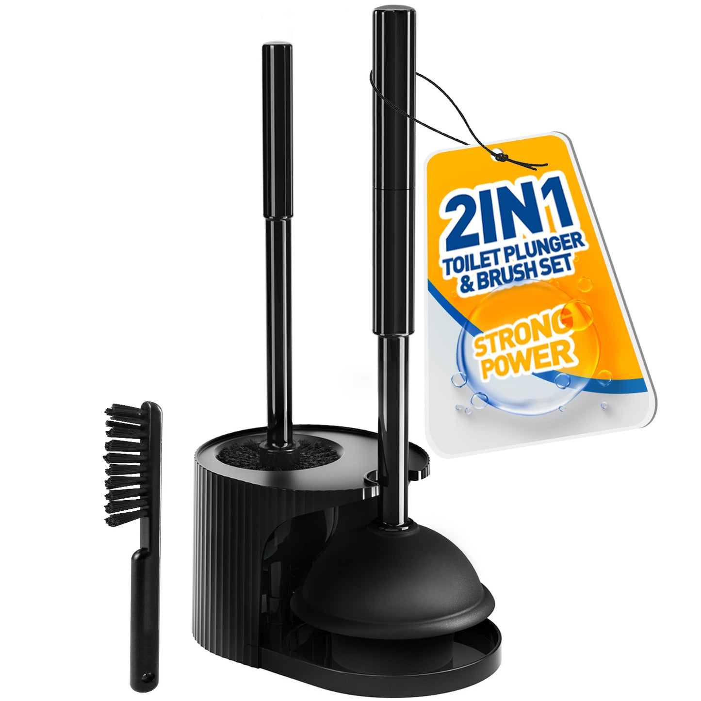 propuri 2 in 1 Toilet Plunger and Brush Set,Extended Handle Plunger,Bathroom Cleaning Tools,1PACK Black