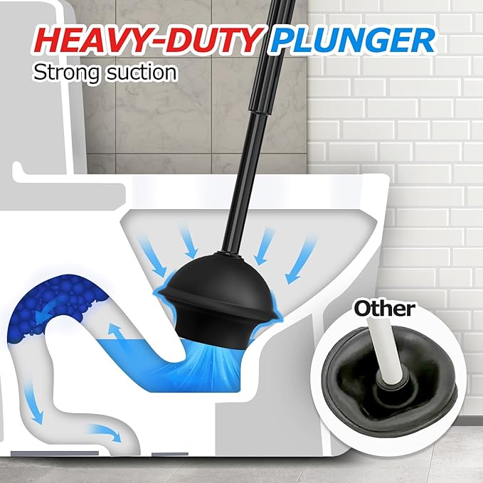 propuri 2 in 1 Toilet Plunger and Brush Set,Extended Handle Plunger,Bathroom Cleaning Tools,3PACK Black