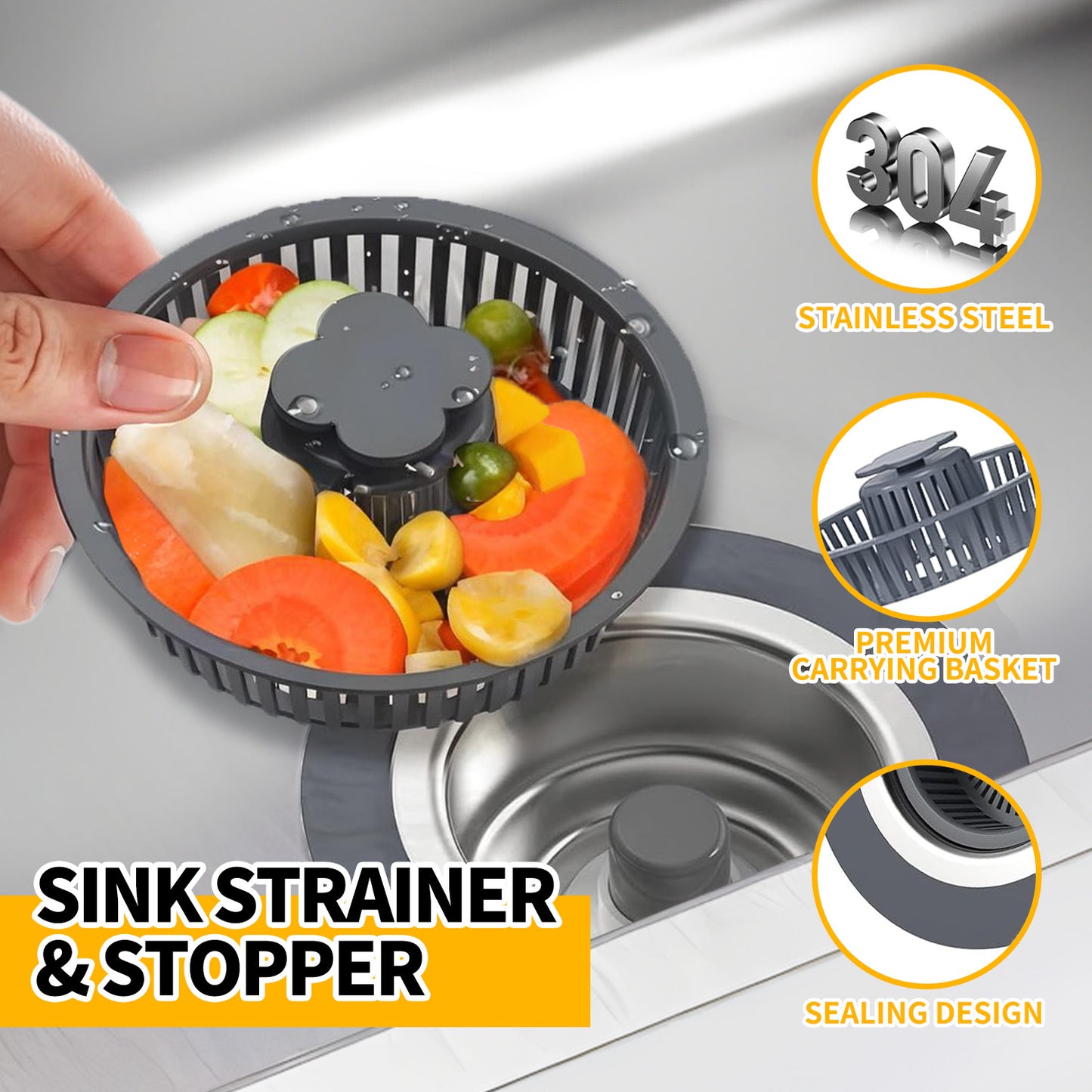 propuri 3in1 Kitchen Sink Drain Strainer and Sink Stopper, Stainless Steel Kitchen Drain Plug & Cover with Anti-Clogging Basket Strainer, Fit US Standard 3-1/2'' Drain Hole,2 Pack