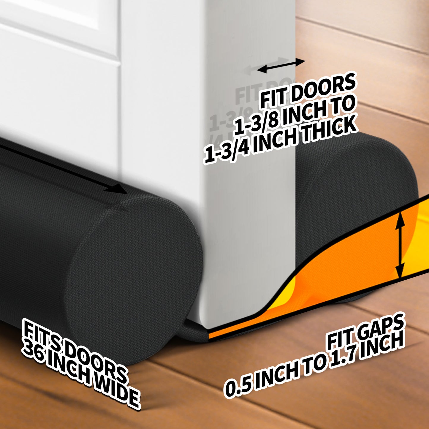 propuri Door Draft Stopper Stripping Noise Blocker Window Breeze Blocker Adjustable Door Sweeps, Black