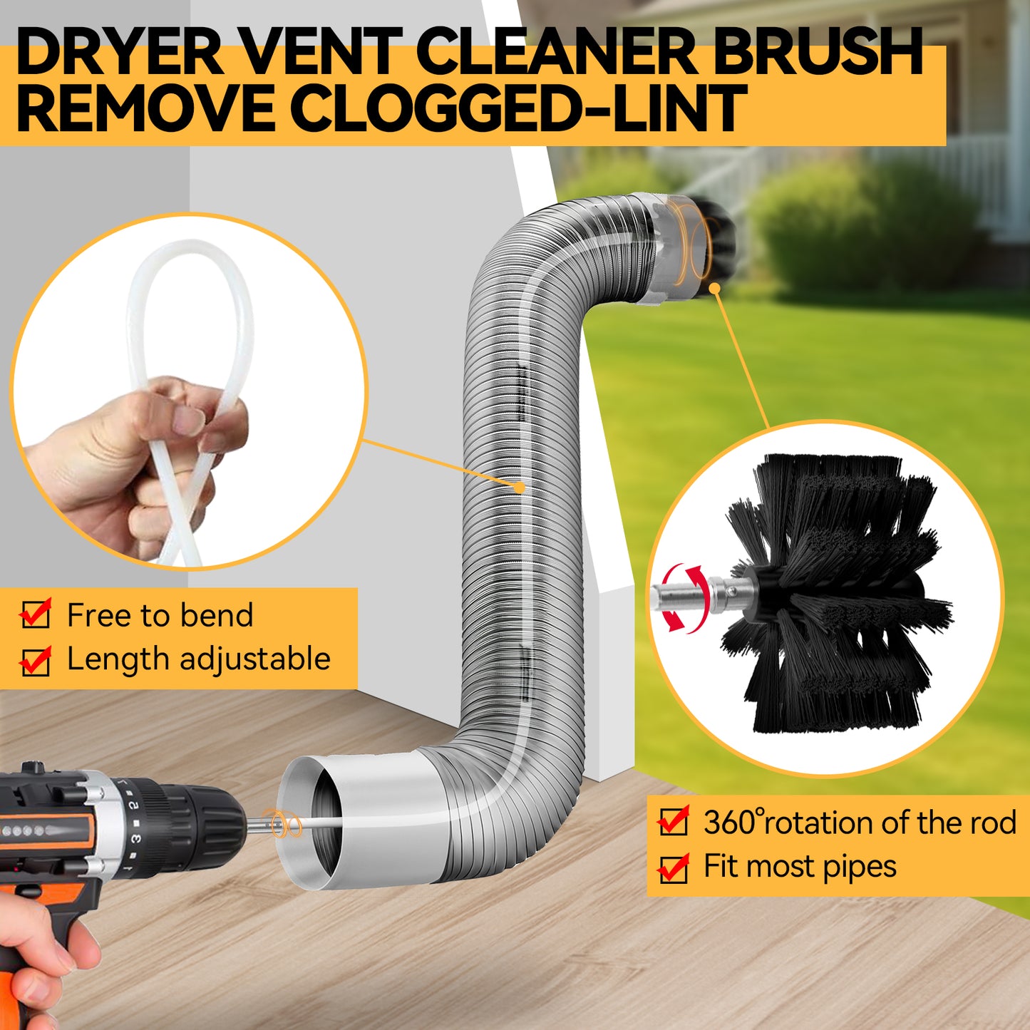 propuri Dryer Vent Cleaning Kit, Lint Remover, Synthetic Brush Head, 30 Feet Use with or Without a Power Drill