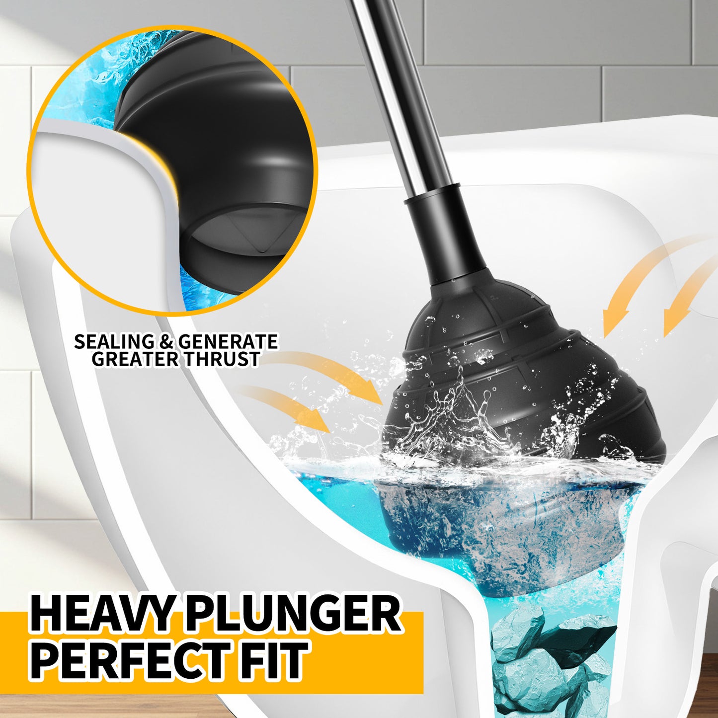 propuri Heavy Duty Toilet Plunger - Powerful Clog Removal,Plungers for Bathroom,Bathroom Accessories,Cleaning Supplies,Home Essentials,Bathroom Decor,Toilet Bowl Cleaners,Black