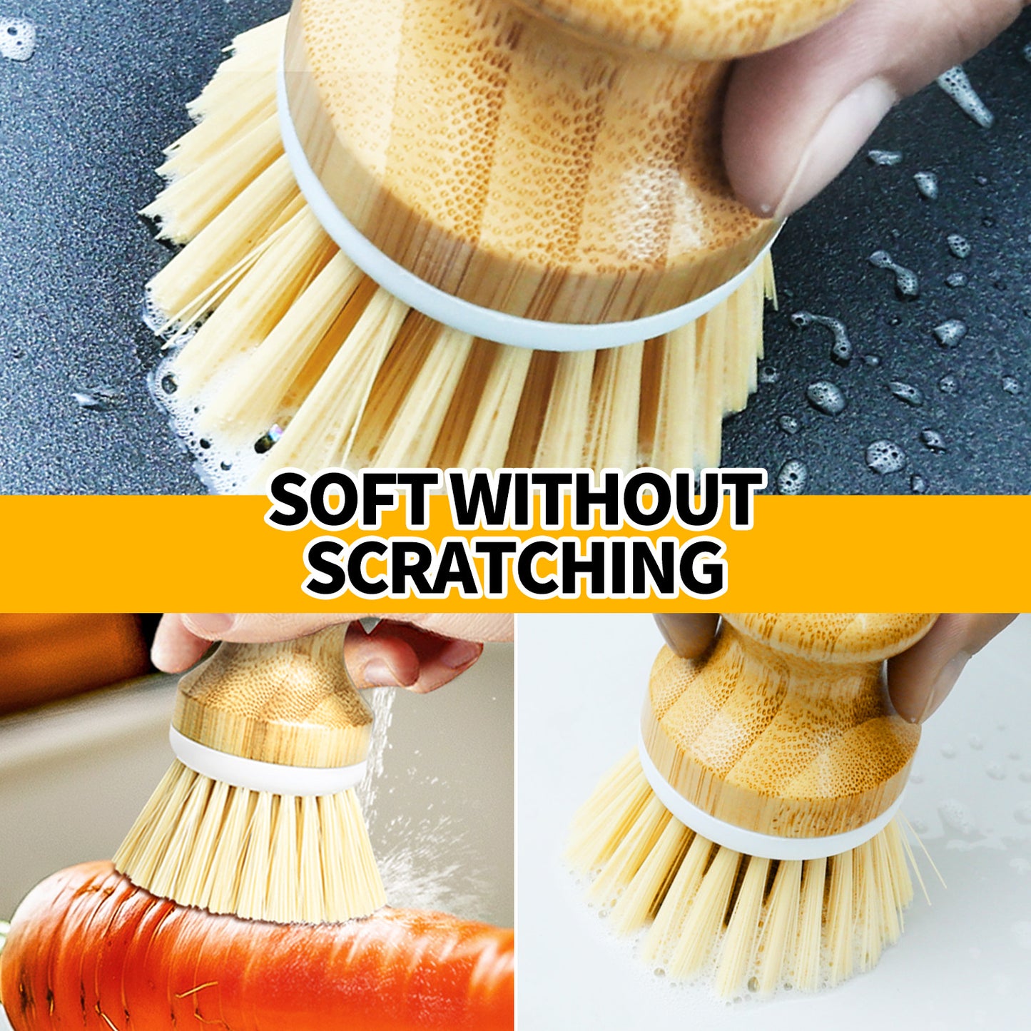 propuri Dish Brush Scouring Pad Set with Bottle Brush, Dish Brush, Palm Scrub Brush and Straw Brush, Dish Scrubber Long Handle for Dish Bottle Cup Skillet , 6 Pack Yellow