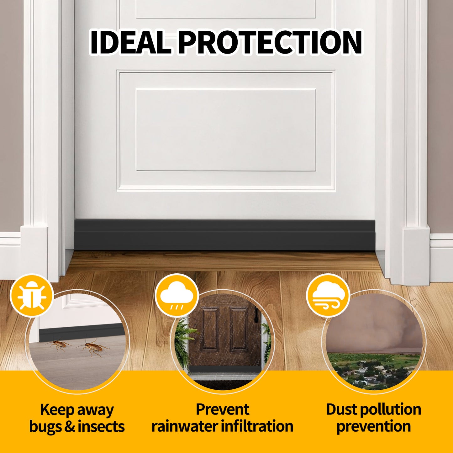 propuri Door Draft Stopper Under Door Draft Blocker Insulator Door Sweep Weather Stripping Noise Stopper ,2 Pack Black