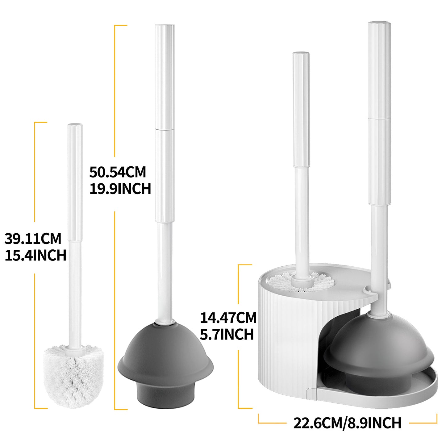 propuri 2 in 1 Toilet Plunger and Brush Set,Extended Handle Plunger,Bathroom Cleaning Tools ,White