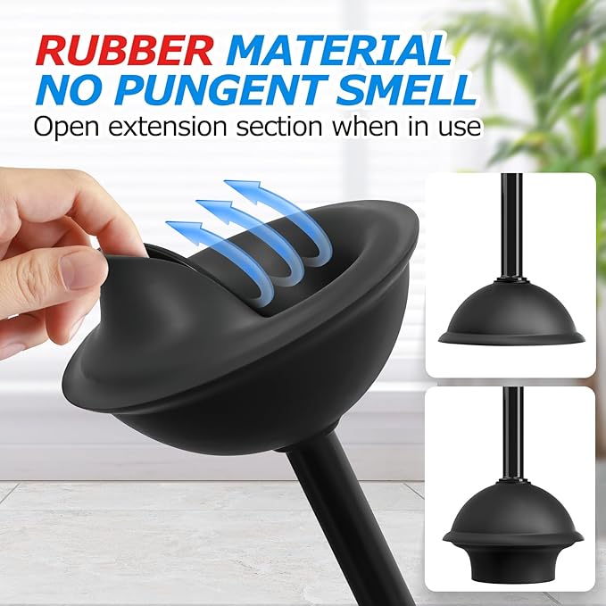 propuri 2 in 1 Toilet Plunger and Brush Set,Extended Handle Plunger,Bathroom Cleaning Tools,3PACK Black