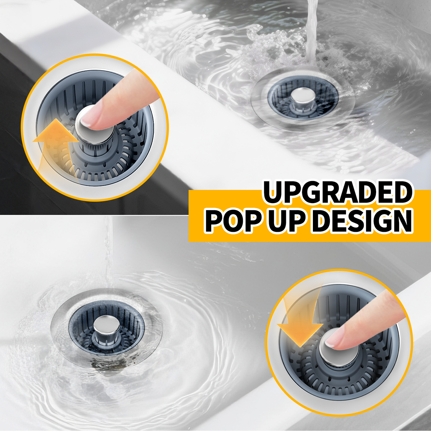 propuri Upgraded 3in1 Kitchen Sink Drain Strainer & Sink Stopper, Stainless Steel Kitchen Drain Plug , Cover with Anti-Clogging Basket Strainer, Fit US Standard 3-1/2'' Sink Drain Hole, Silver