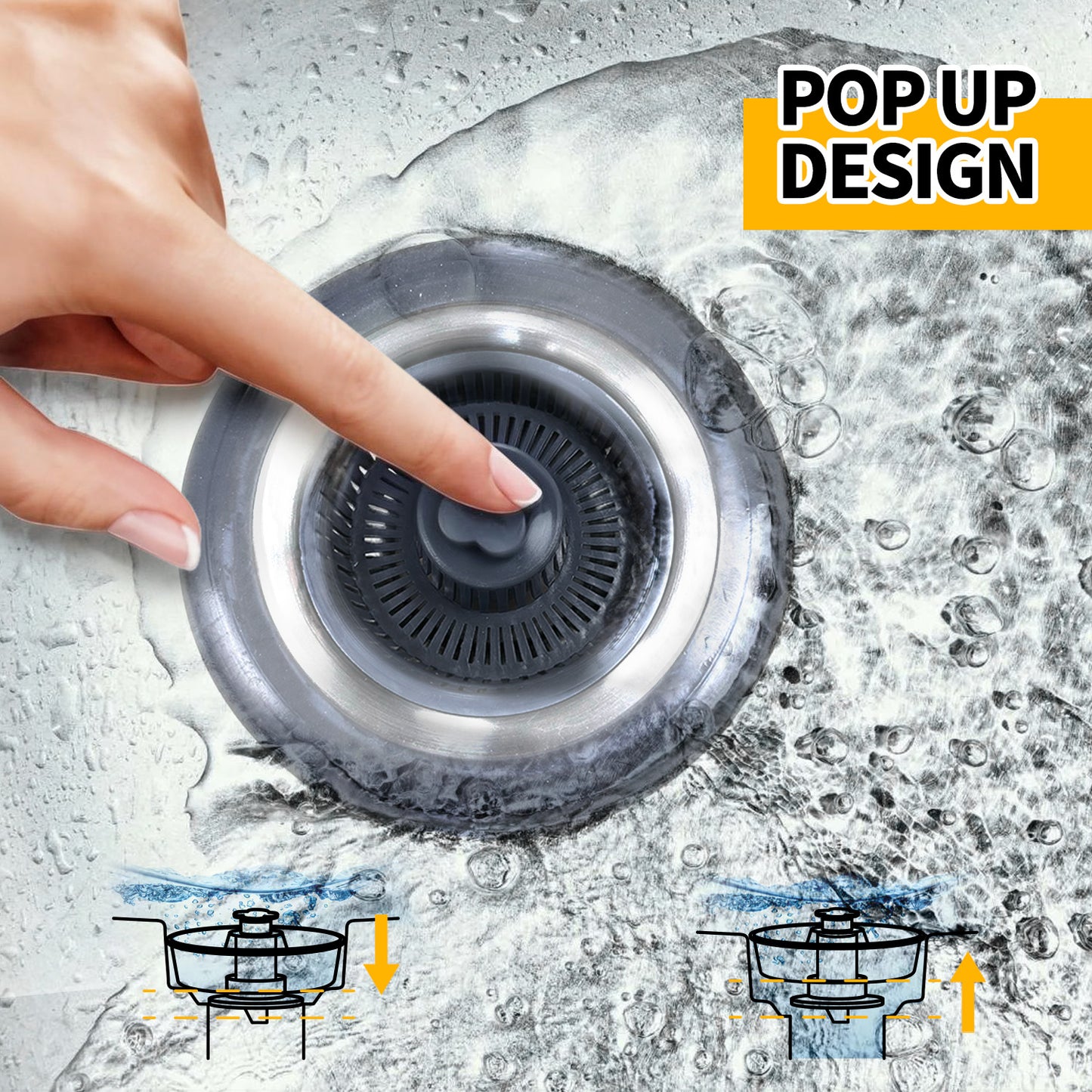 propuri 3in1 Kitchen Sink Drain Strainer and Sink Stopper, Stainless Steel Kitchen Drain Plug & Cover with Anti-Clogging Basket Strainer, Fit US Standard 3-1/2'' Drain Hole,2 Pack