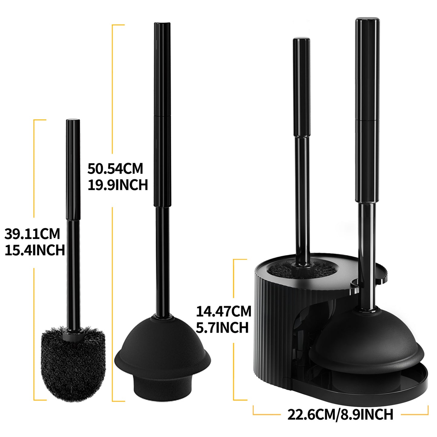 propuri 2 in 1 Toilet Plunger and Brush Set,Extended Handle Plunger,Bathroom Cleaning Tools ,Black,2pack
