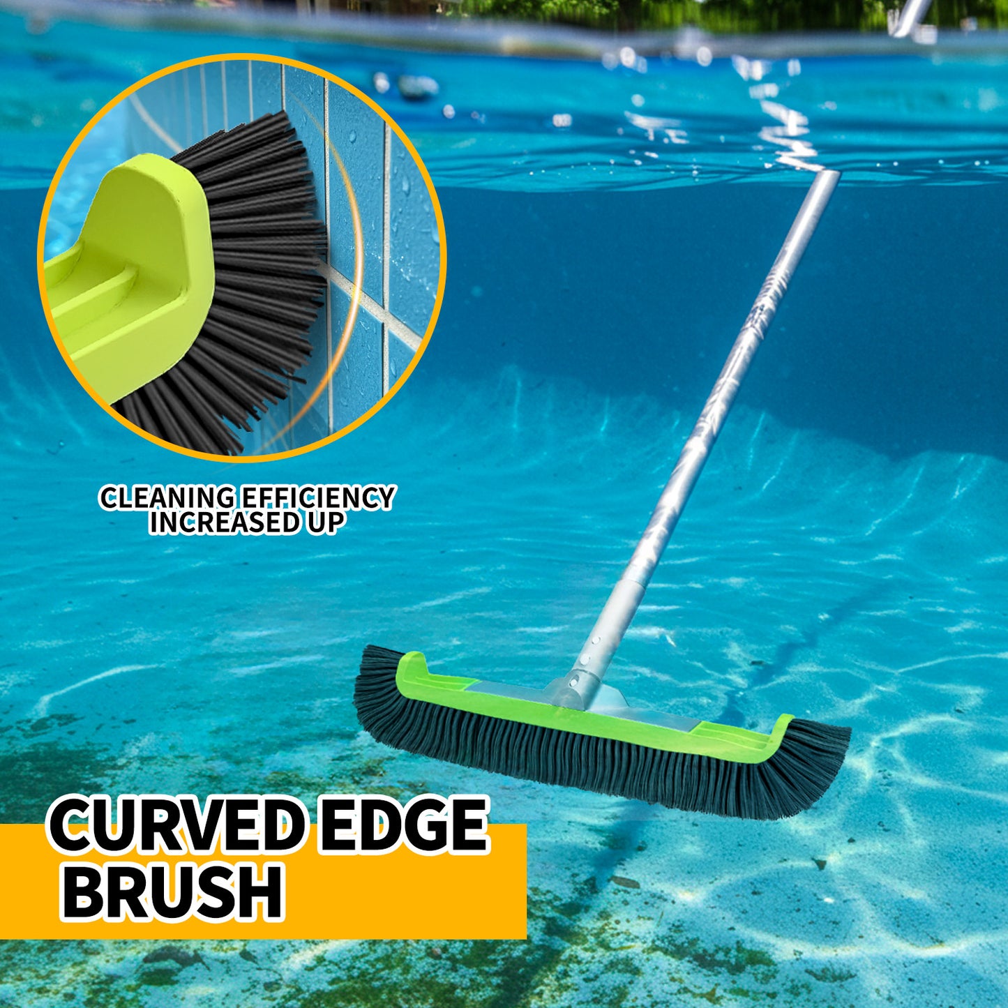 propuri 18" Pool Brush Head for Cleaning Swimming Pool Walls, Curved Ends High-Efficiency Scrub Brush for Tile, Fiberglass, Flooring and Vinyl Pools, Fits Φ1.25” Poles (Green & Black)