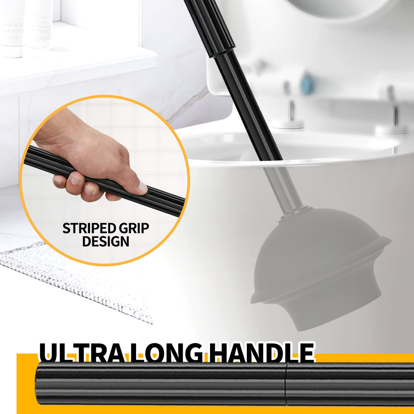 propuri 2 in 1 Toilet Plunger and Brush Set,Extended Handle Plunger,Bathroom Cleaning Tools ,Black,2pack