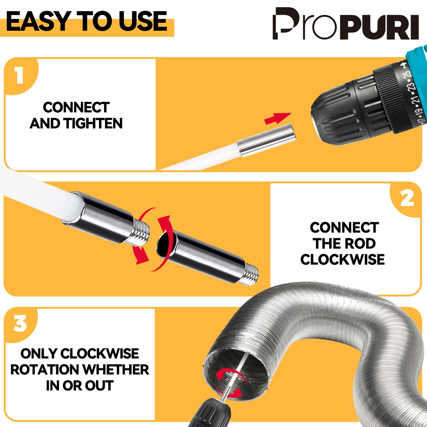 propuri Dryer Vent Cleaning Kit, Lint Remover, Synthetic Brush Head, 30 Feet Use with or Without a Power Drill