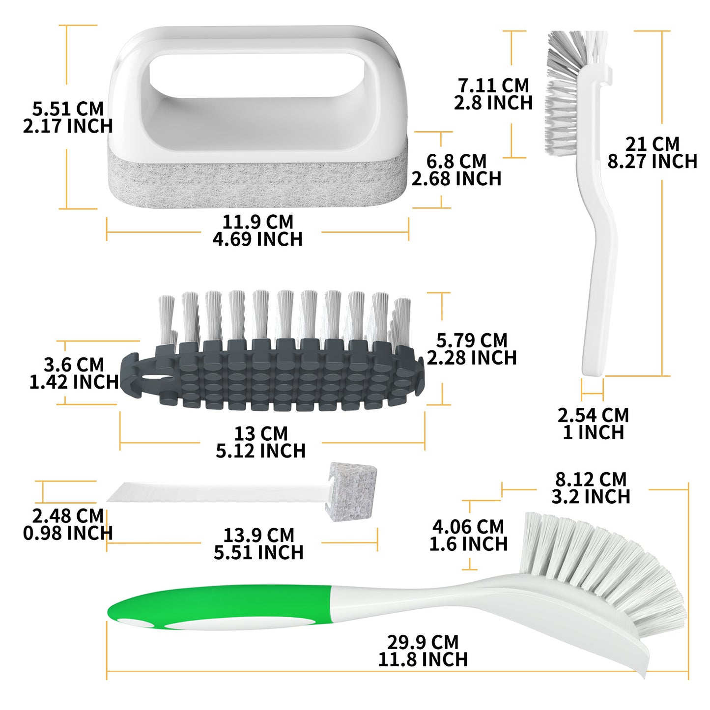 propuri Kitchen Cleaning Brush, durable nylon bristles,7Pack Green