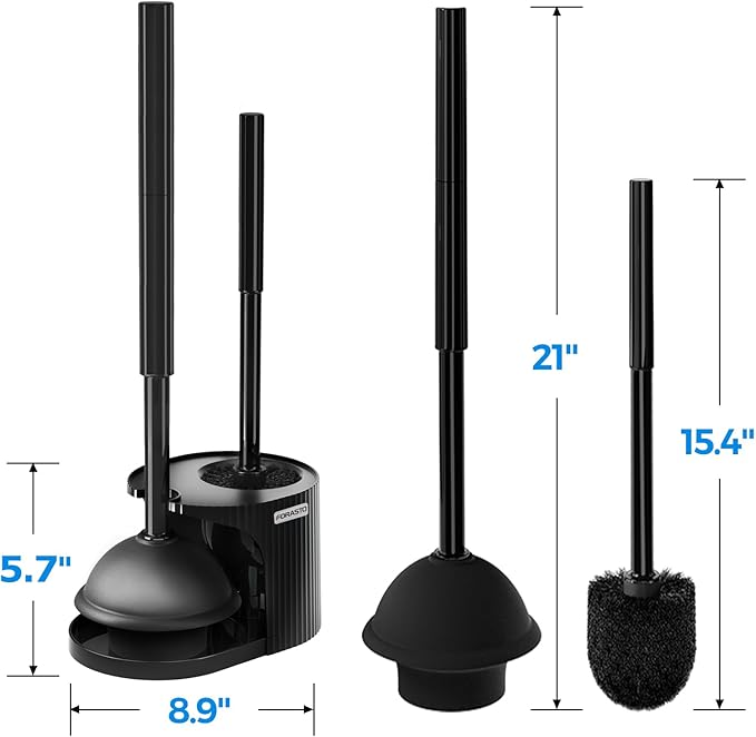 propuri 2 in 1 Toilet Plunger and Brush Set,Extended Handle Plunger,Bathroom Cleaning Tools,3PACK Black
