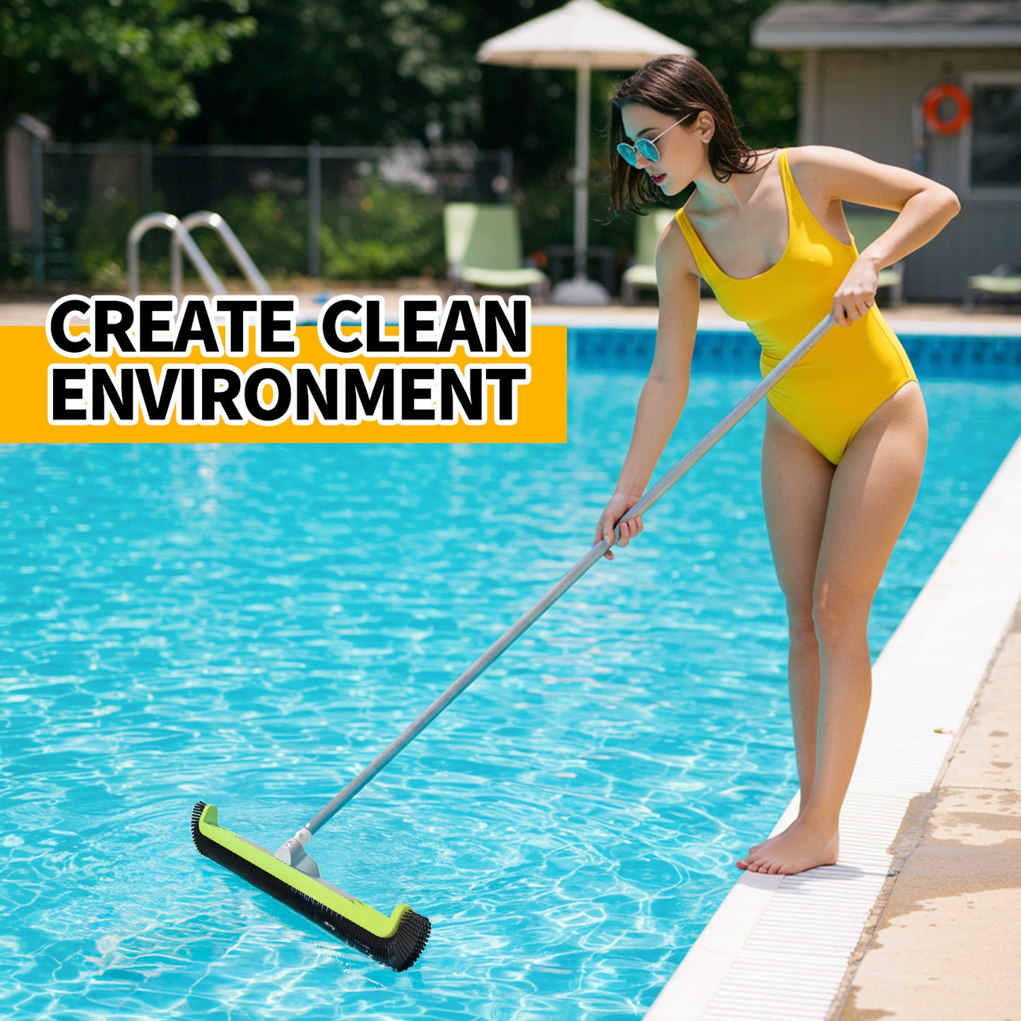 propuri 18" Pool Brush Head for Cleaning Swimming Pool Walls, Curved Ends High-Efficiency Scrub Brush for Tile, Fiberglass, Flooring and Vinyl Pools, Fits Φ1.25” Poles (Green & Black)