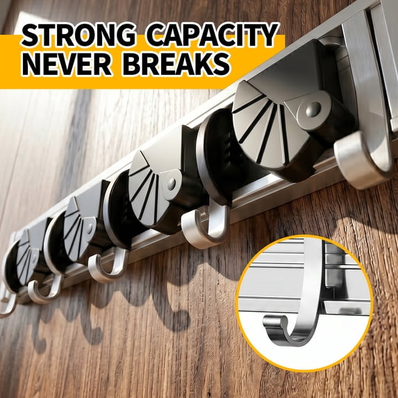 propuri Mop Broom Holder Wall Mount Metal Pantry Organization and Storage Garden Kitchen Tool Organizer Wall Hanger for Home Goods (4 Positions with 4 Hooks, Black)