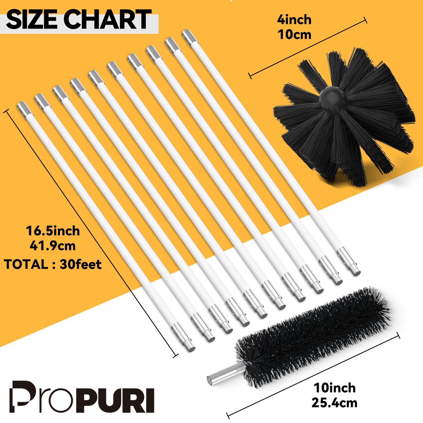 propuri Dryer Vent Cleaning Kit, Lint Remover, Synthetic Brush Head, 30 Feet Use with or Without a Power Drill