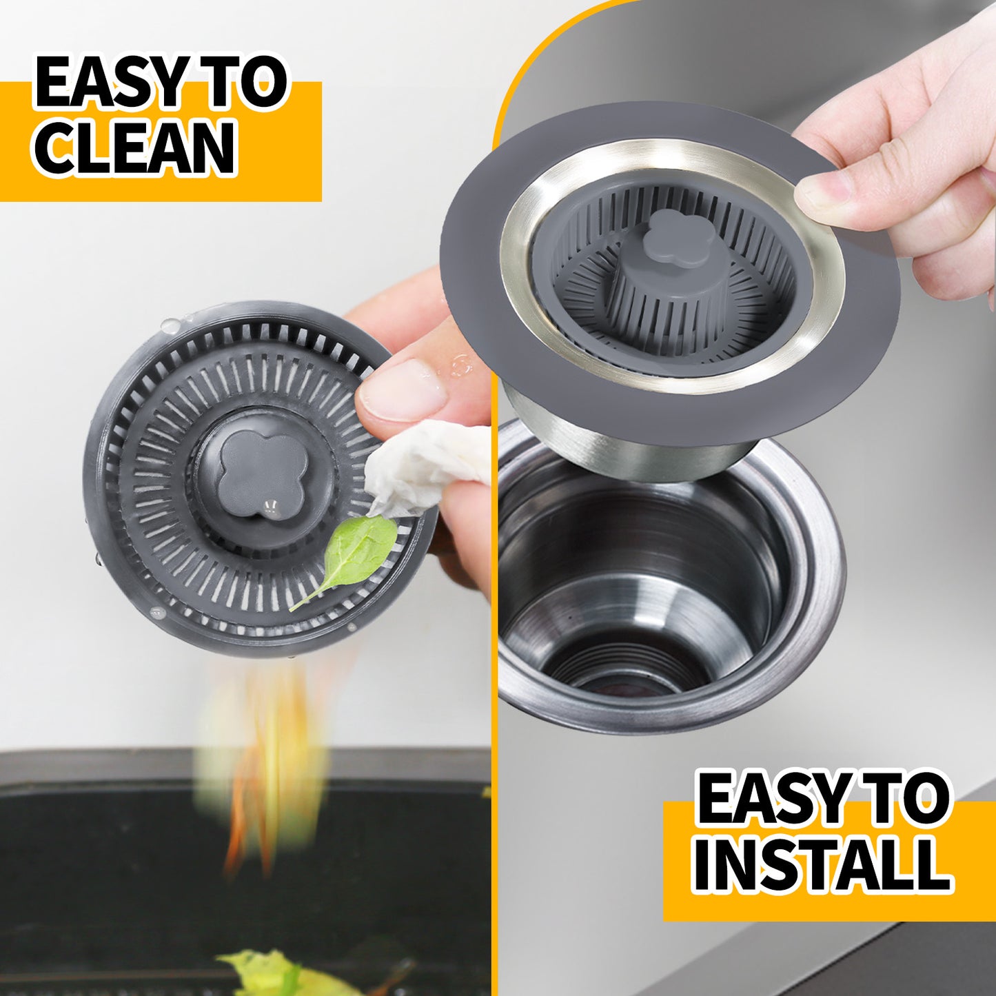 propuri 3in1 Kitchen Sink Drain Strainer and Sink Stopper, Stainless Steel Kitchen Drain Plug & Cover with Anti-Clogging Basket Strainer, Fit US Standard 3-1/2'' Drain Hole,2 Pack