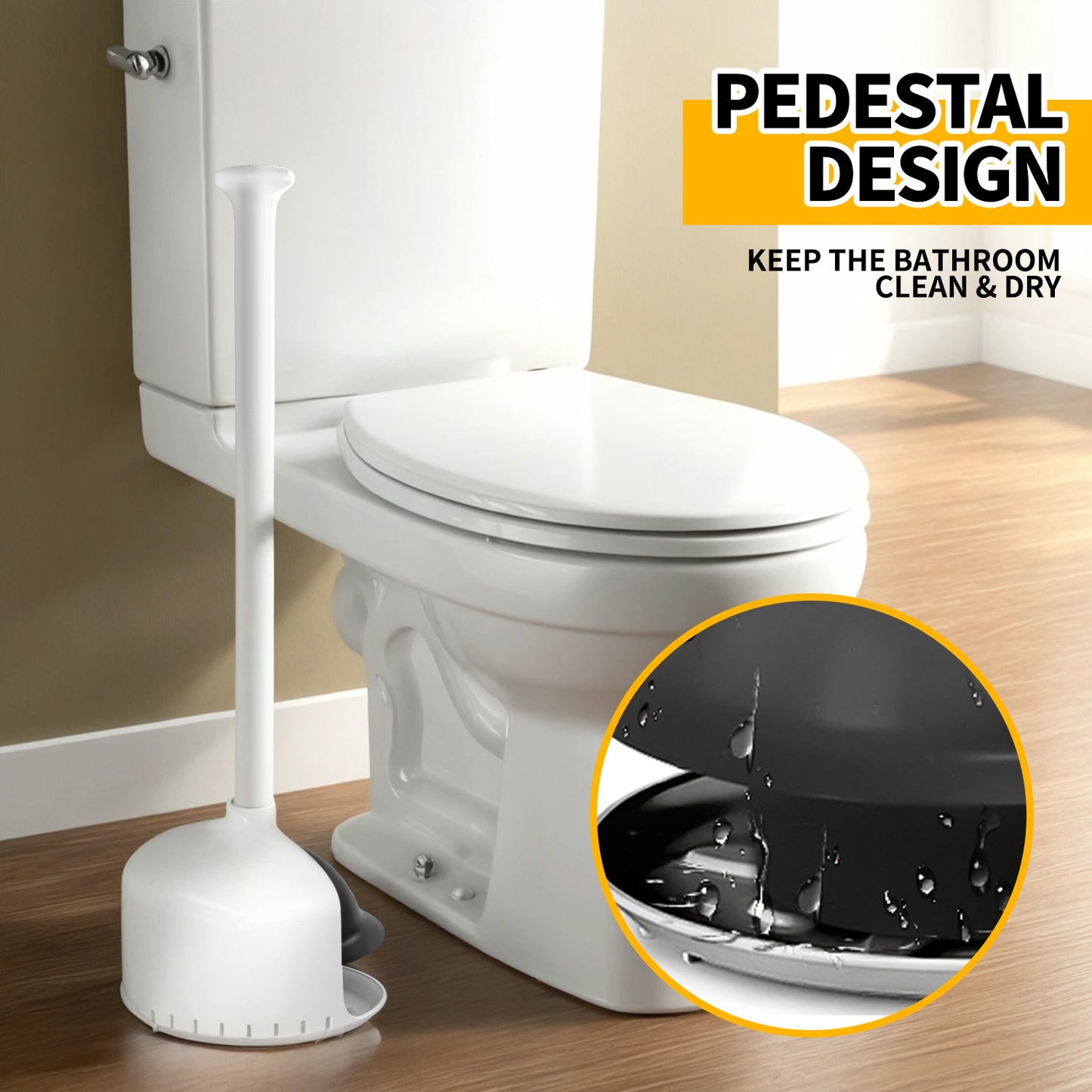 propuri Toilet Plunger with Holder,Heavy Duty Plunger with Cover,Bathroom Decor Accessories,Toilet Clean,White