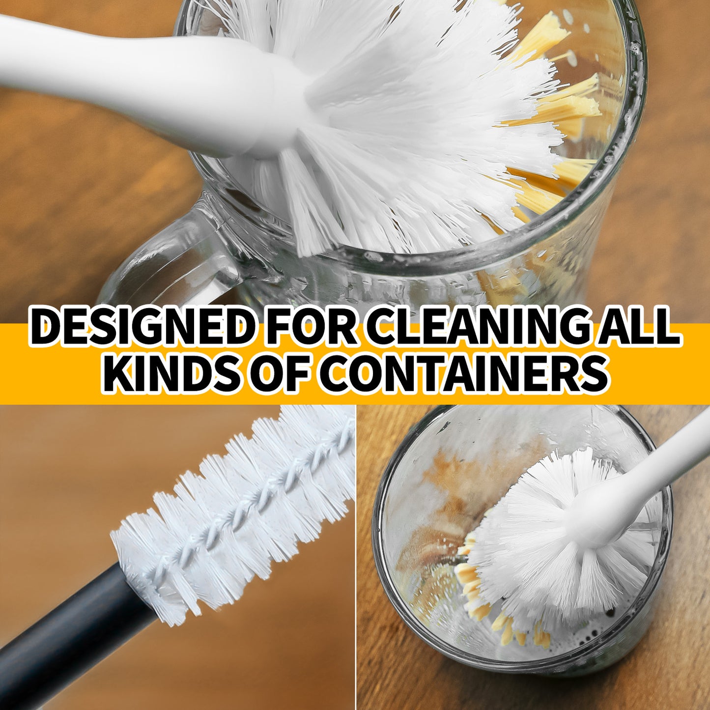 propuri Dish Brush Scouring Pad Set with Bottle Brush, Dish Brush, Palm Scrub Brush and Straw Brush, Dish Scrubber Long Handle for Dish Bottle Cup Skillet , 6 Pack Yellow