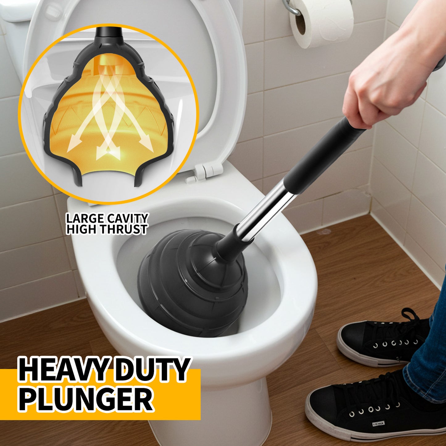 propuri Heavy Duty Toilet Plunger - Powerful Clog Removal,Plungers for Bathroom,Bathroom Accessories,Cleaning Supplies,Home Essentials,Bathroom Decor,Toilet Bowl Cleaners,Black