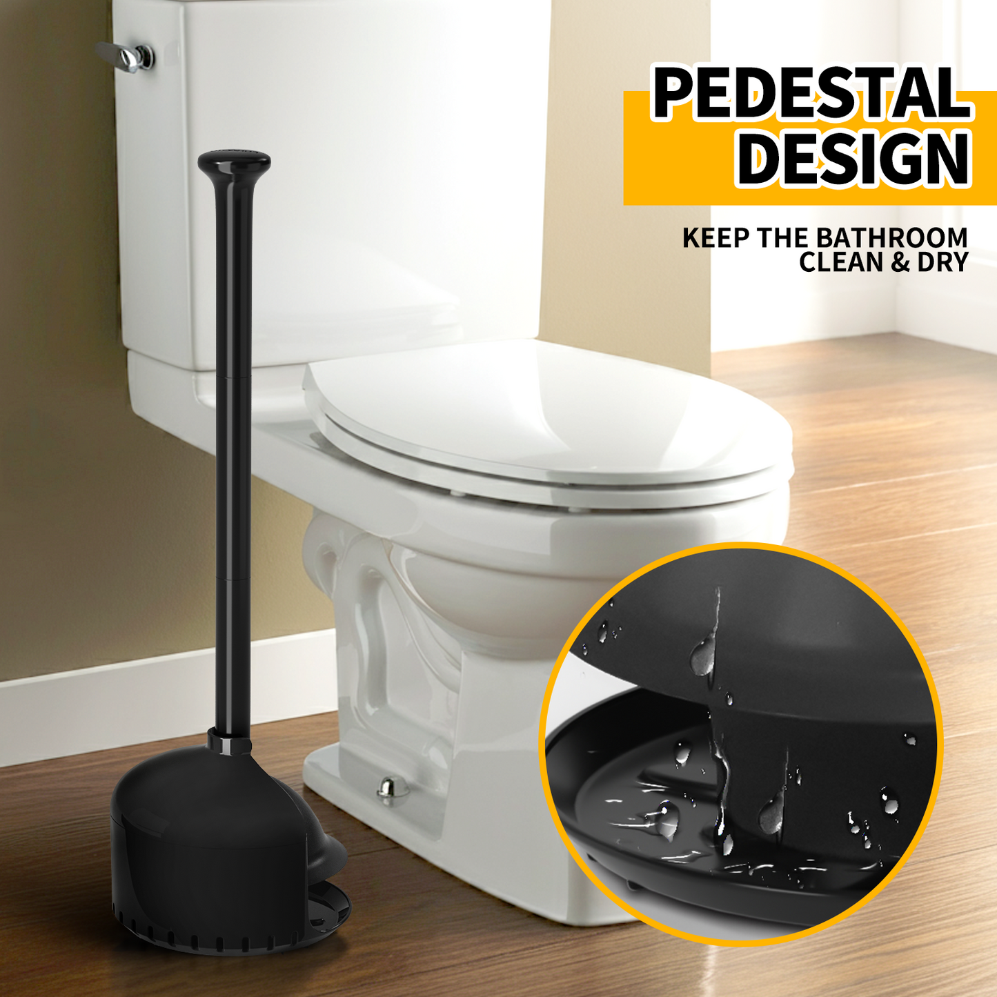 propuri Toilet Plunger with Holder,Heavy Duty Plunger with Cover,Bathroom Decor Accessories,Toilet Clean,Black