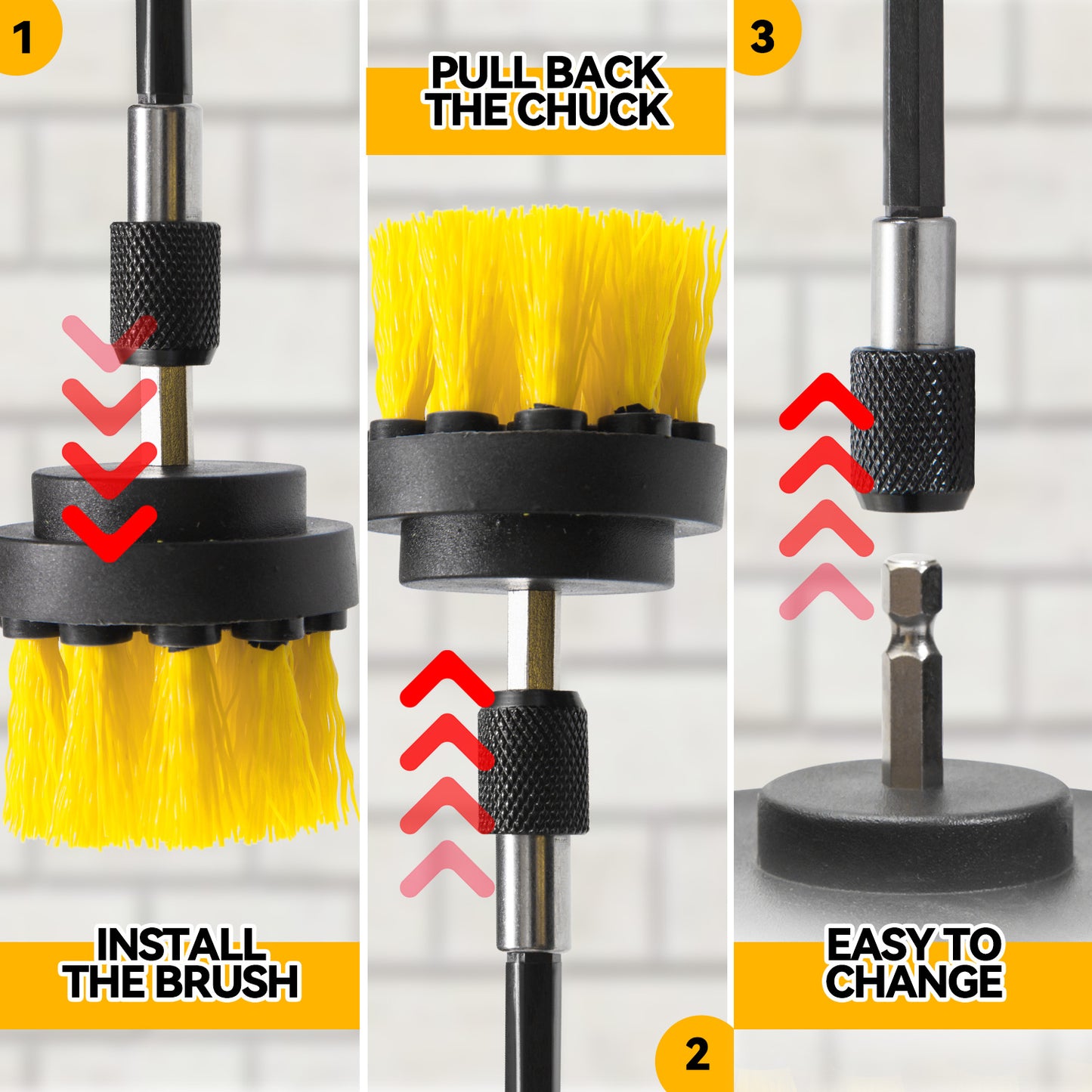 propuri Drill Brush,Power Scrubber Cleaning Brush, Extended Nylon Bristle Attachment,6Pack Yellow
