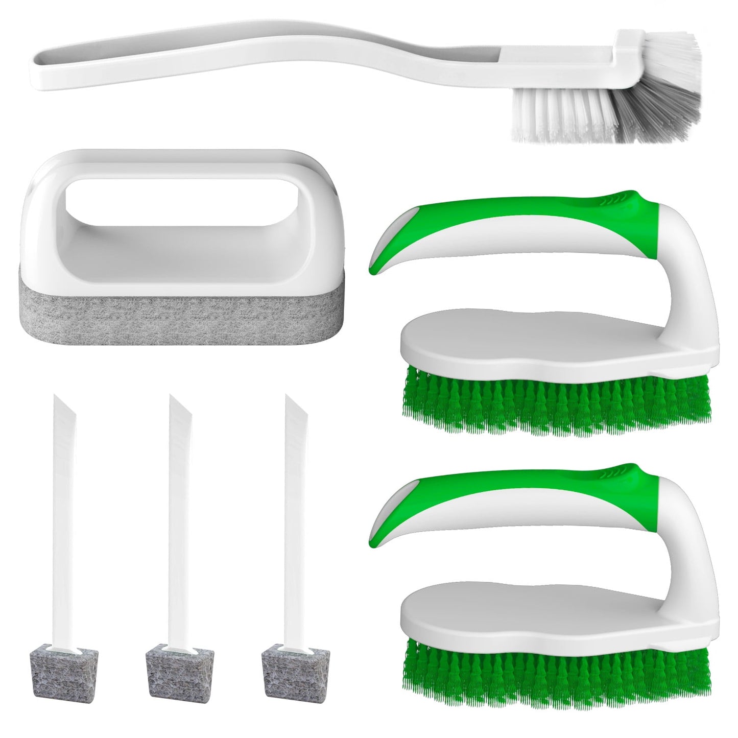 NSTB Deep Cleaning Brush Kit, Scrub Pads with Scraper Tip Scouring Pads, Floor 7 Pack Green