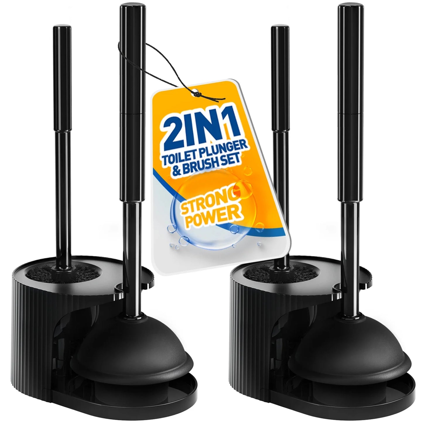 propuri 2 in 1 Toilet Plunger and Brush Set,Extended Handle Plunger,Bathroom Cleaning Tools ,Black,2pack