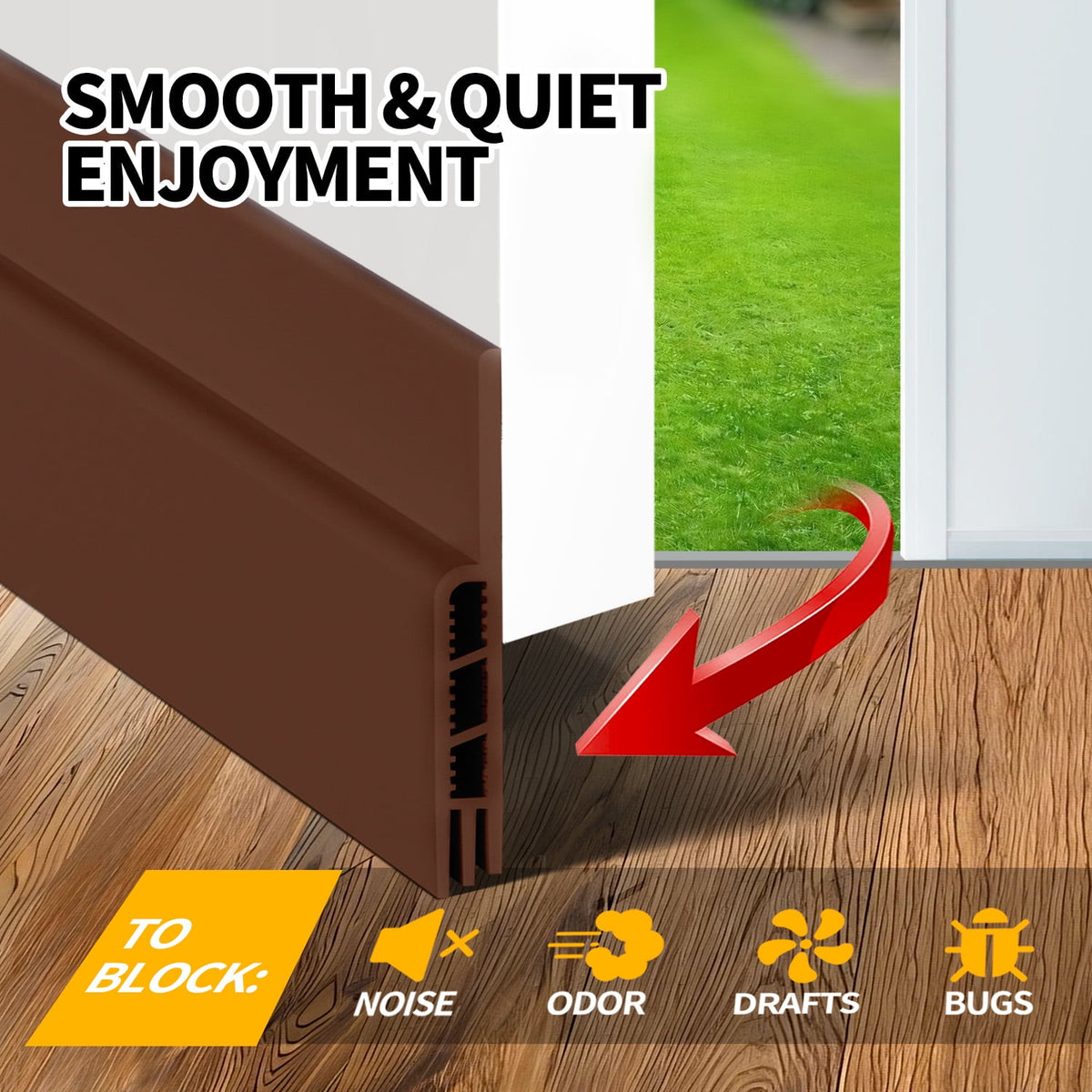 propuri Door Draft Stopper Insulator Door Sweep Weather Stripping Noise Stopper,2 Pack Brown