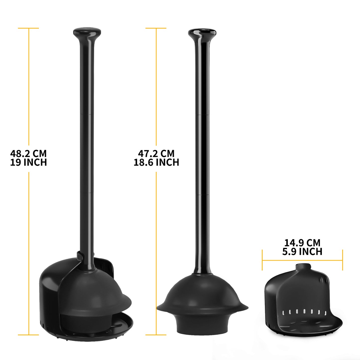 propuri Toilet Plunger with Holder,Heavy Duty Plunger with Cover,Bathroom Decor Accessories,Toilet Clean,Black