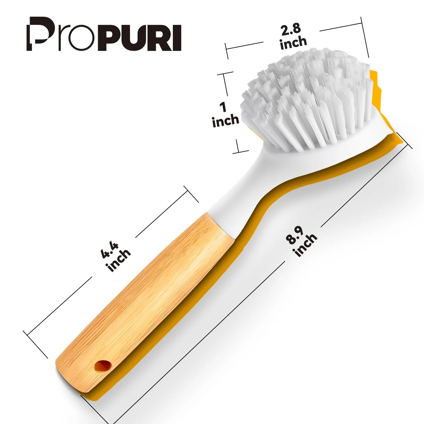 propuri Dish Brush Set with Bamboo Handle, Kitchen Scrub Brush,3 Pack Yellow White Black