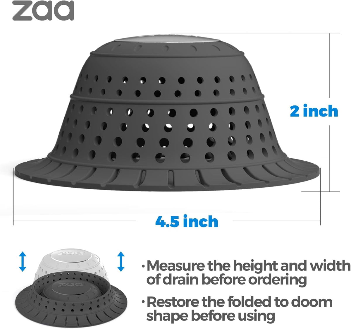 propuri Shower Drain Hair Catcher, 4.5" Collapsible Silicone Bathtub Drain Strainer with Weighted Stainless Steel Core for Flat and Pop-Up Drains£¬2 Pack,Black
