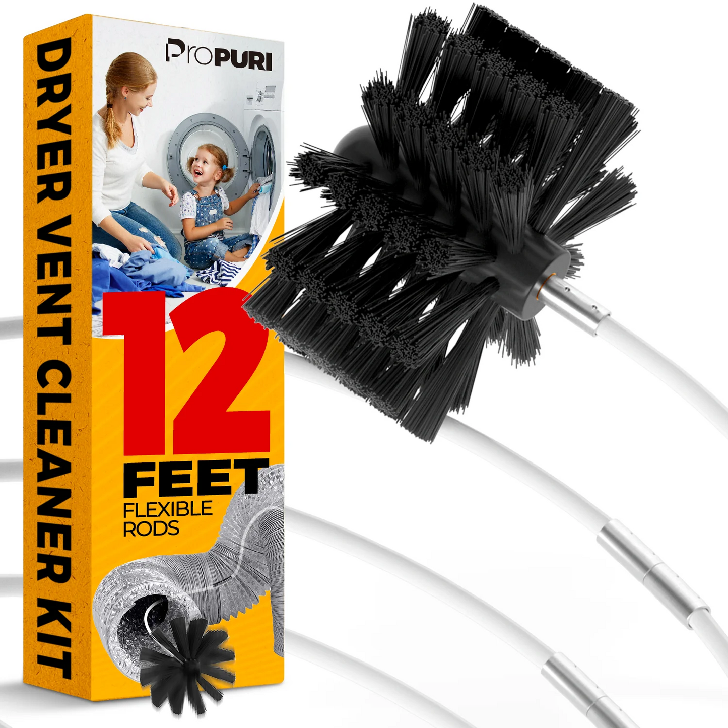 propuri 12 Feet Dryer Vent Cleaning Brush, Lint Remover, Extends Up to 12 Feet, Synthetic Brush Head, Use with or Without a Power Drill