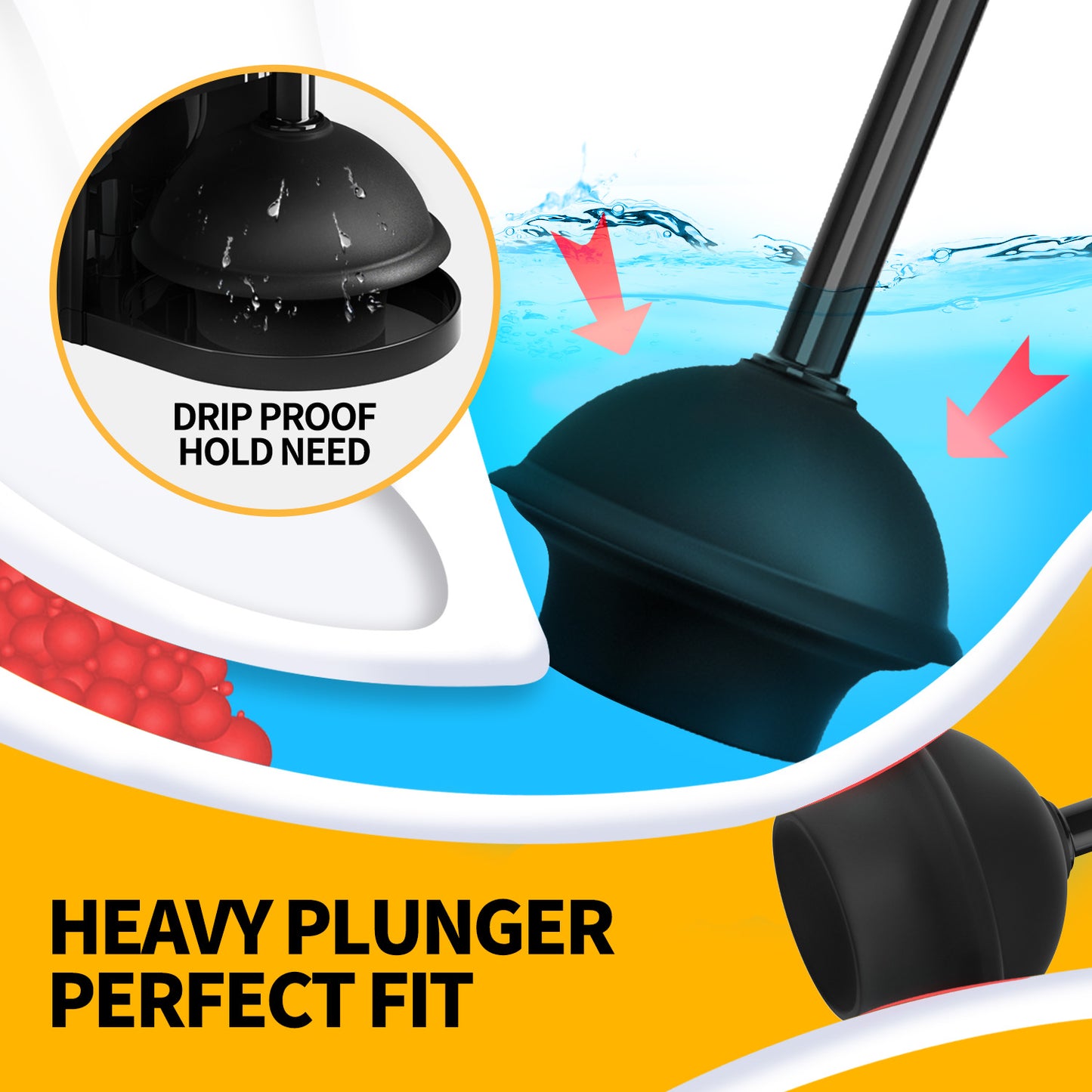 propuri 2 in 1 Toilet Plunger and Brush Set，Extended Handle Plunger,Bathroom Cleaning Tools ,Black