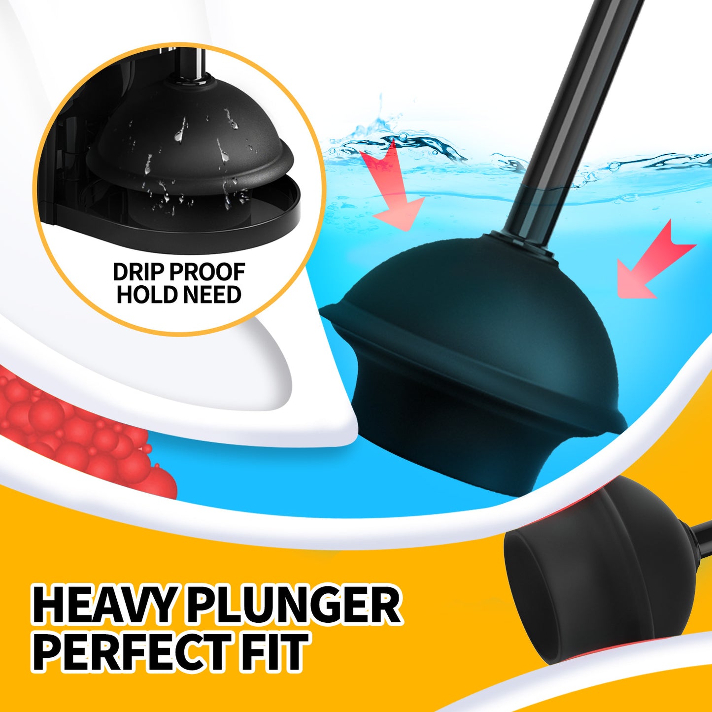 propuri 2 in 1 Toilet Plunger and Brush Set，Extended Handle Plunger,Bathroom Cleaning Tools ,Black,2pack