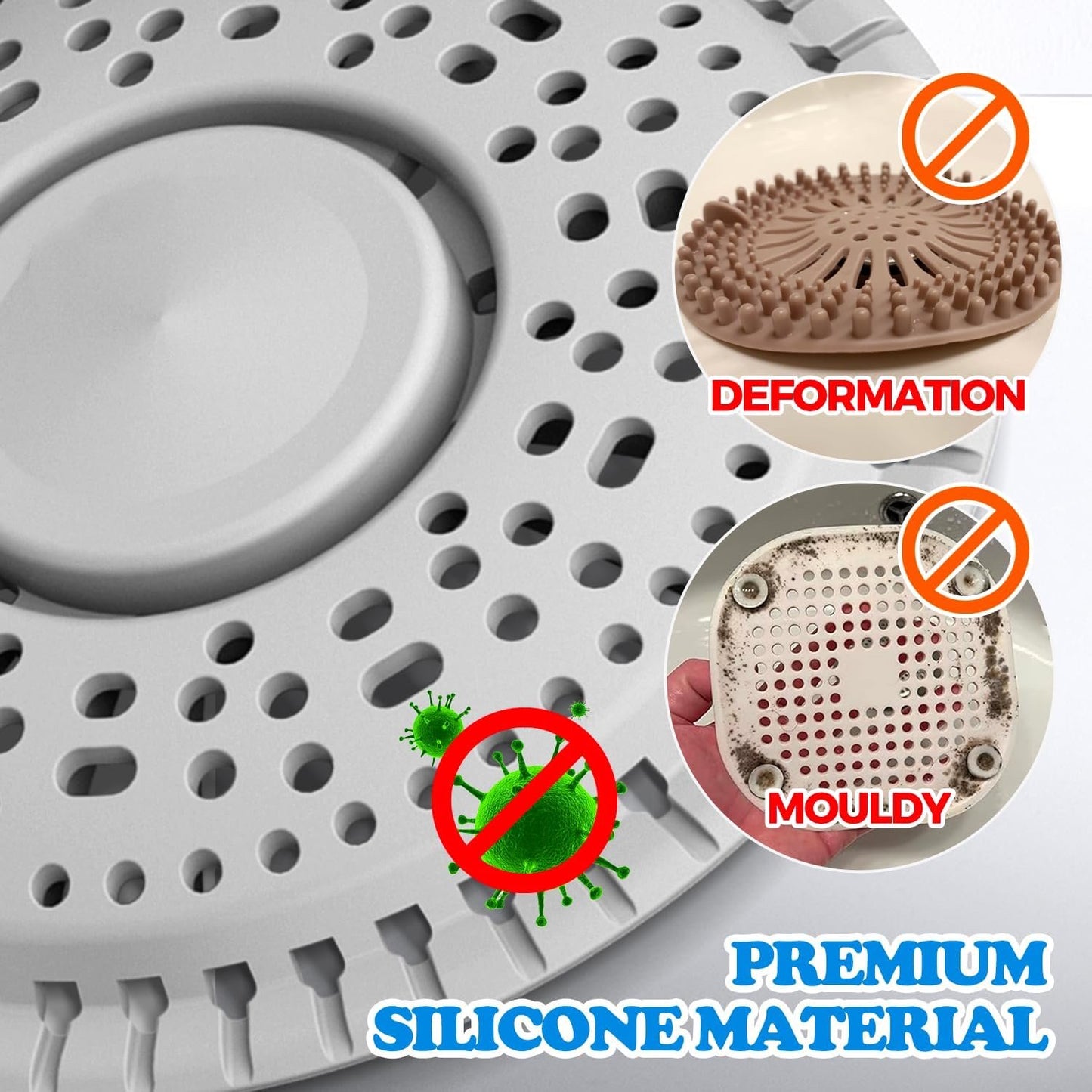 propuri Shower Drain Hair Catcher, Premium Silicone Drain & Shower Drain Cover for of Shower Room, Bathroom, Sink, Gray
