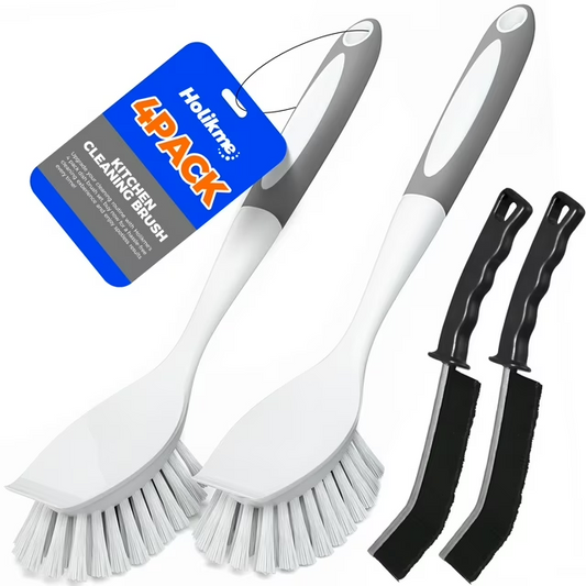 propuri 4 Pack Dish Brush with Handle for Cleaning, Crevice Cleaning Brush, Multifunctional Household Kitchen Scrub Brush for Dish, Pot, Pan, Kitchen Sink, Windowsill (Gray)