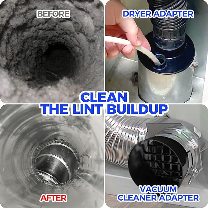 propuri 32feet Dryer Vent Cleaning Kit Include Dryer Vent Brush, Blue Dryer Lint Vacuum Attachment Dryer Lint Trap Brush, Vacuum & Dryer Adapters