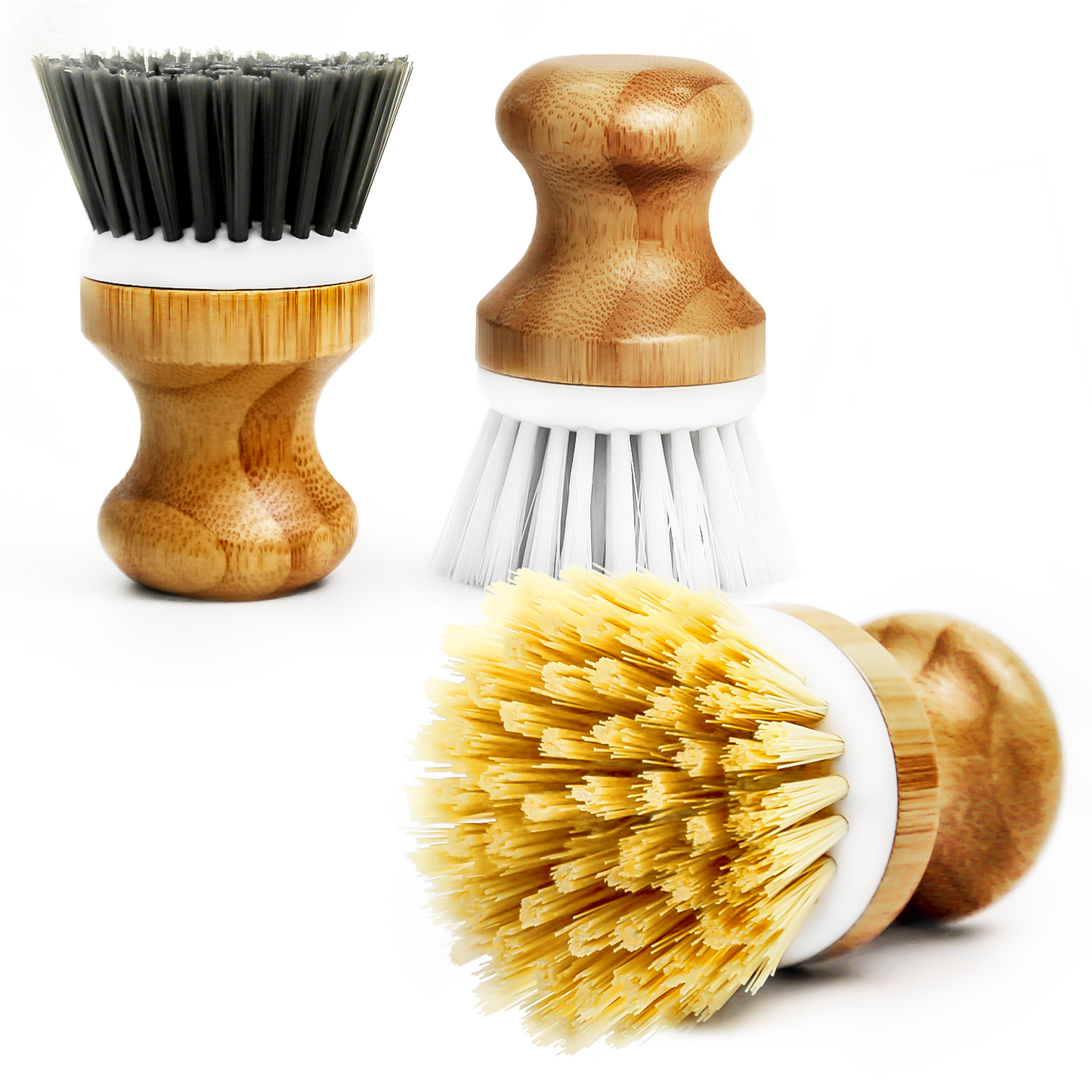 propuri Dish Brushes Palm Brush Dish Scrubber Bamboo Round Natural Scrub Brush Cleaning Kit 3pack