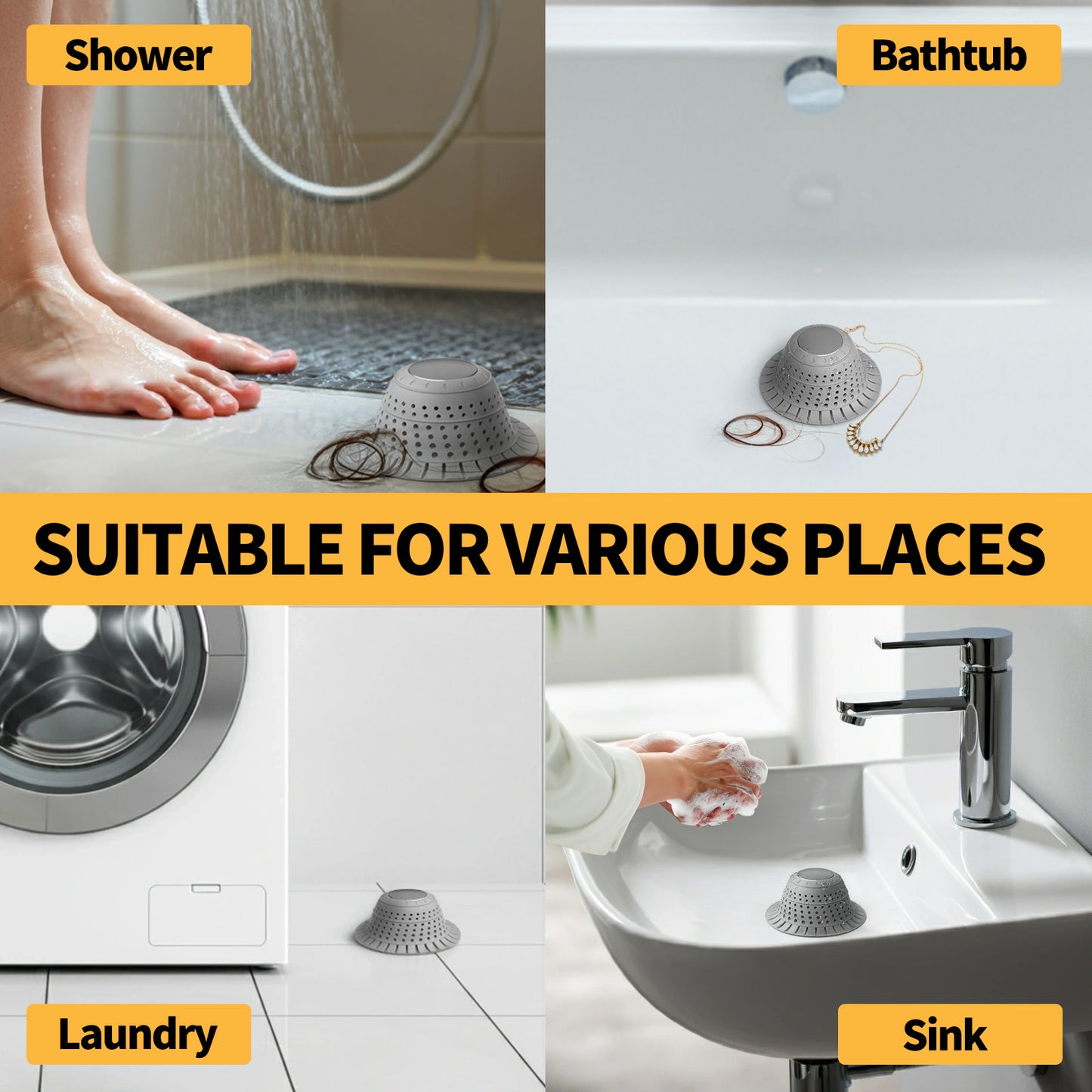 propuri Bathtub Drain Hair Catcher, Premium Silicone Shower Hair Catcher, Collapsible Hair Stopper for Pop Up and Regular Drains of Shower, Bathtub, Bathroom Sink, Bathroom Fixture Accessories