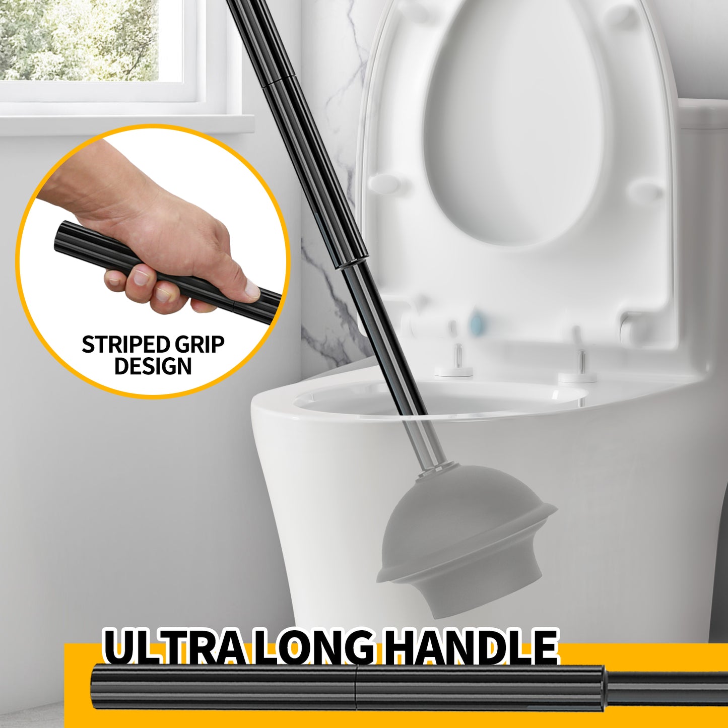 propuri 2 in 1 Toilet Plunger and Brush Set，Extended Handle Plunger,Bathroom Cleaning Tools ,Black