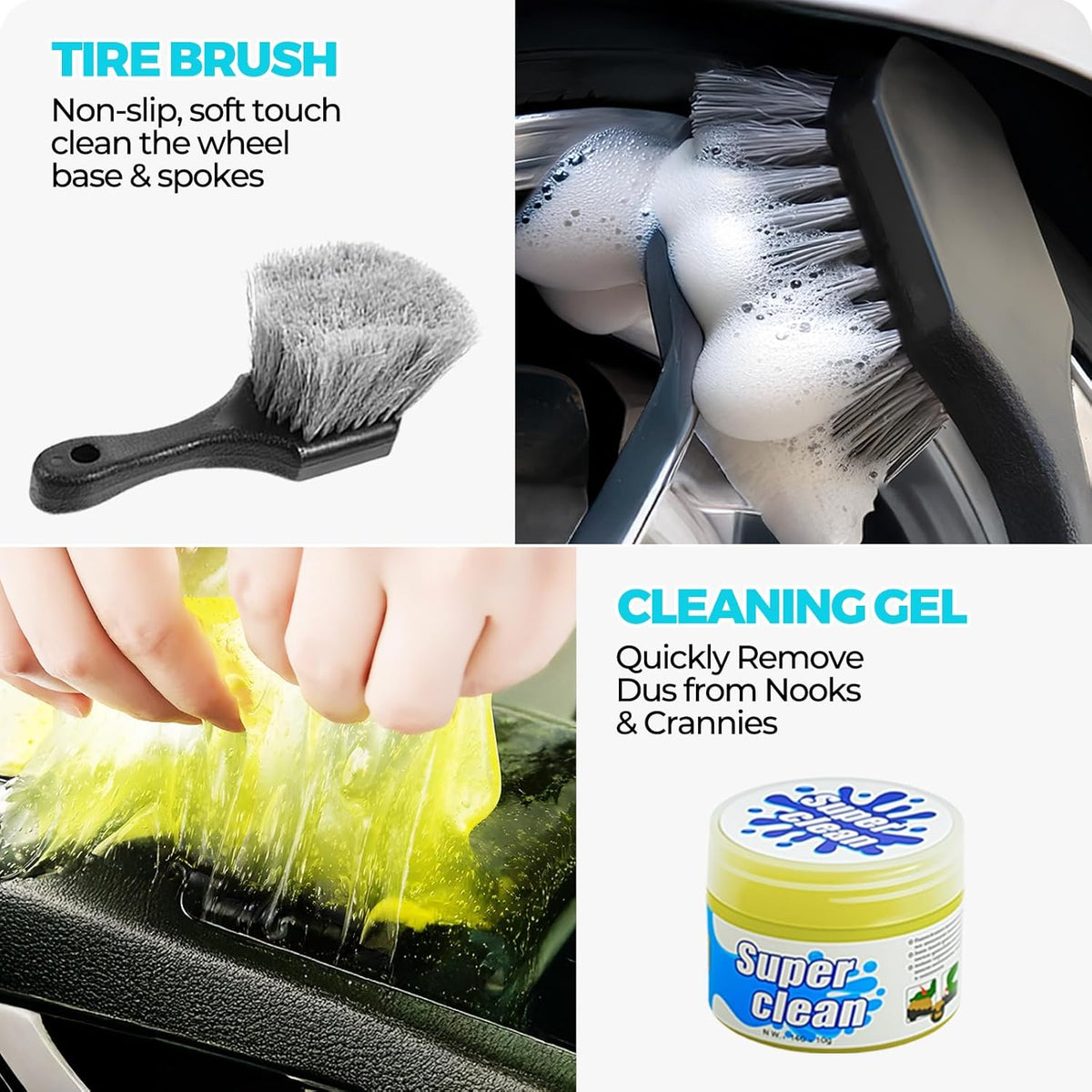 30Pcs Car Detailing Kit, Interior Exterior Wheel Car Cleaning Set with Brushes, Towels, Wash Mitt, Cleaning Gel, Extendable Duster for Vehicle Home Office