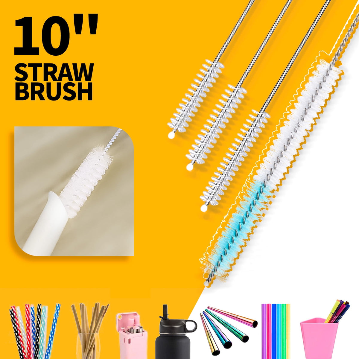 Propuri 8-Pack White, New Electronics Cleaning Brush Set with Long-Handled Bottle Brush and Straw Brush